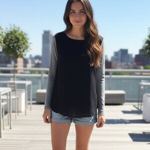 Forever 21 Women's Baseball Top Long Sleeve Sheer Black Grey Size Small